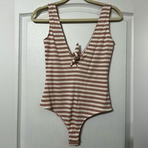 Mauve pink and white striped bodysuit - NWOT